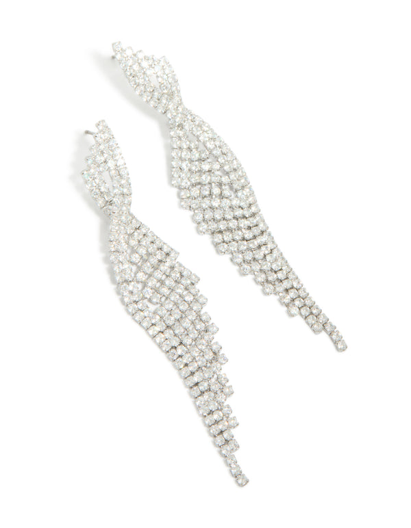 Silver Cubic Zirconia Statement Wing Drop Earrings