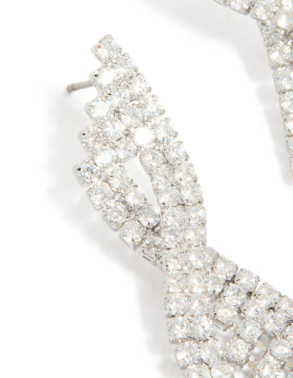 Silver Cubic Zirconia Statement Wing Drop Earrings