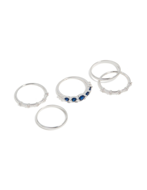 Silver Plated Dainty Cubic Zirconia Stacking Rings 5-Pack