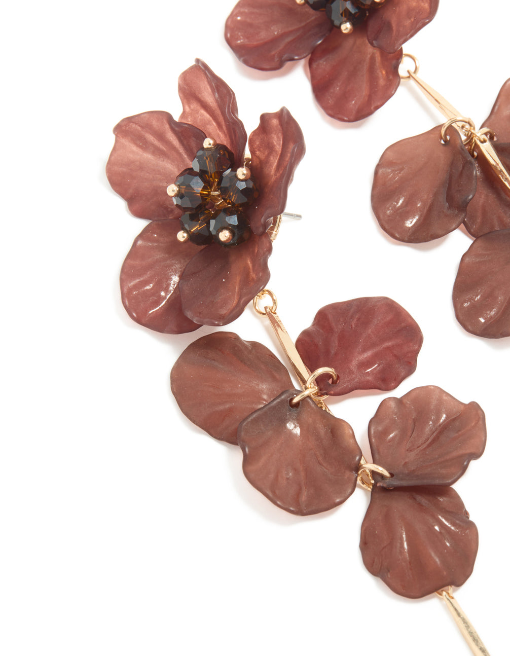 Gold & Brown Acrylic Flower Drop Earrings
