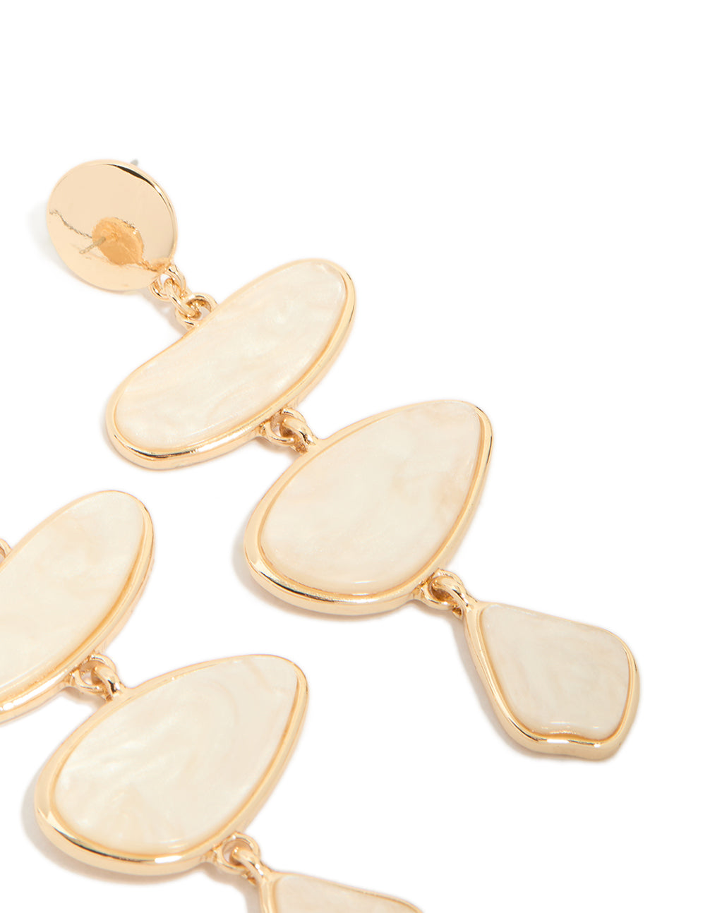 Gold Cream Irregular Link Drop Earrings
