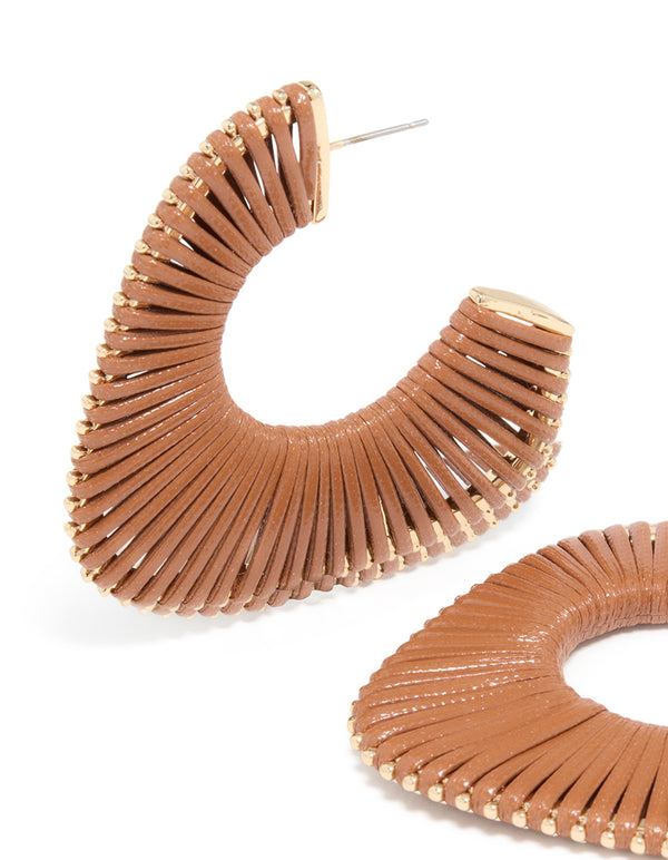 Gold Modern Brown Wrapped Hoop Earrings