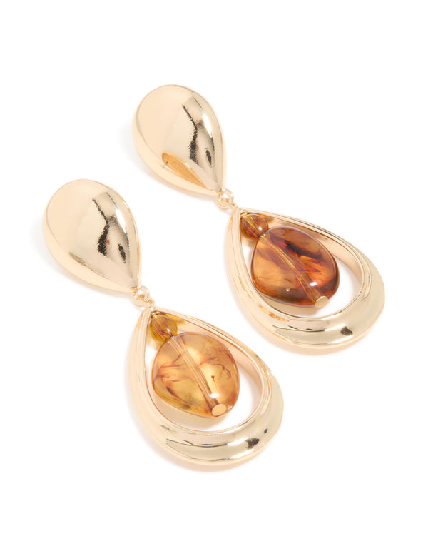 Gold Brown Acrylic & Double Drop Earrings