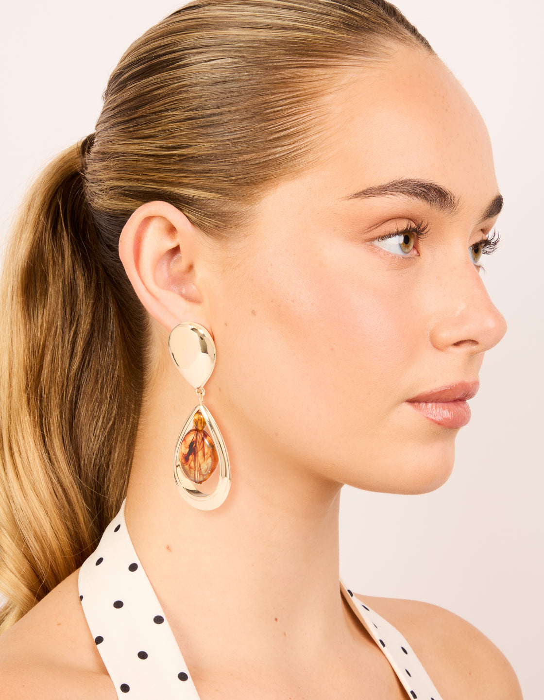 Gold Brown Acrylic & Double Drop Earrings