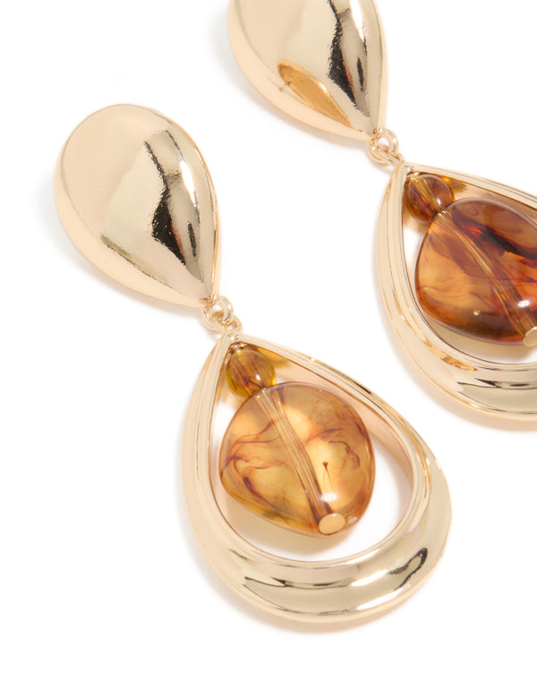 Gold Brown Acrylic & Double Drop Earrings