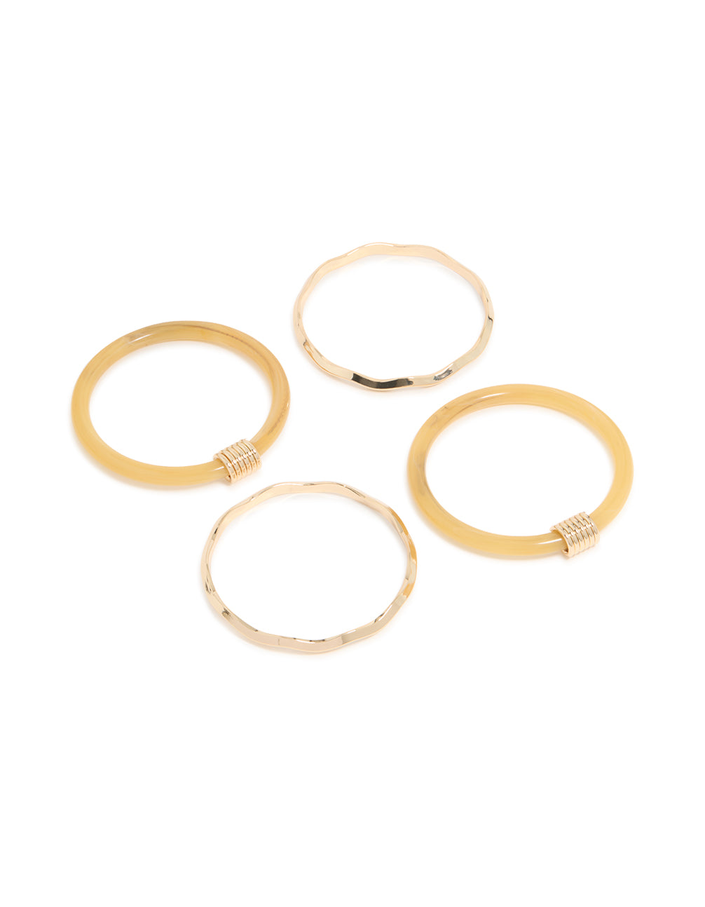Featuring neutral acrylic and gold wavy bangles in a 4-pack front view