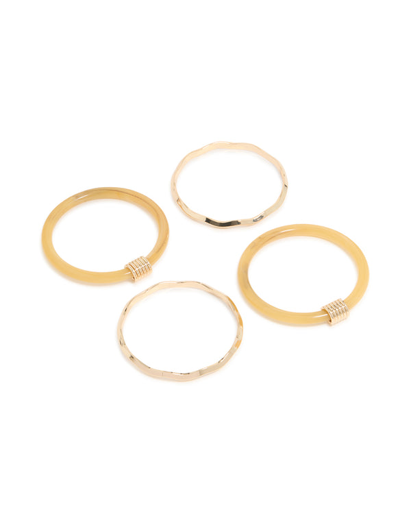 Neutral Acrylic & Gold Wavy Bangles 4-Pack