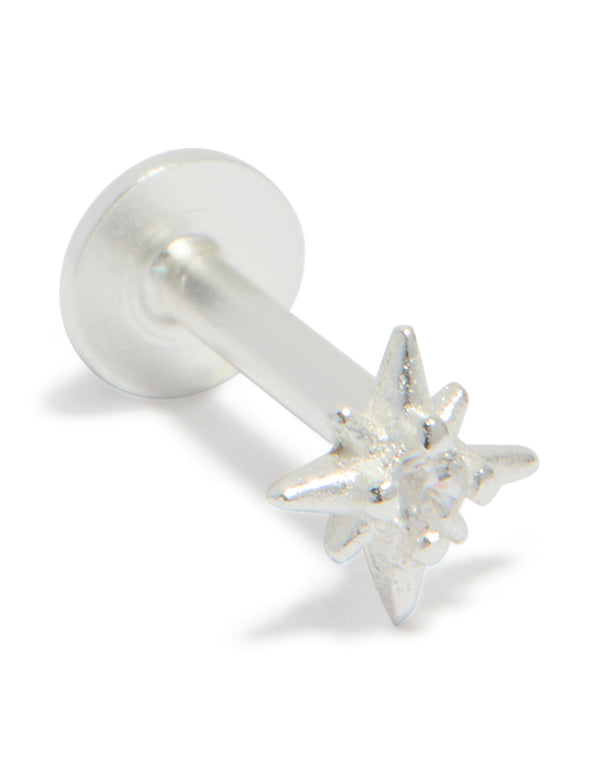 Sterling Silver Cubic Zirconia Starburst Single Flat Back Stud