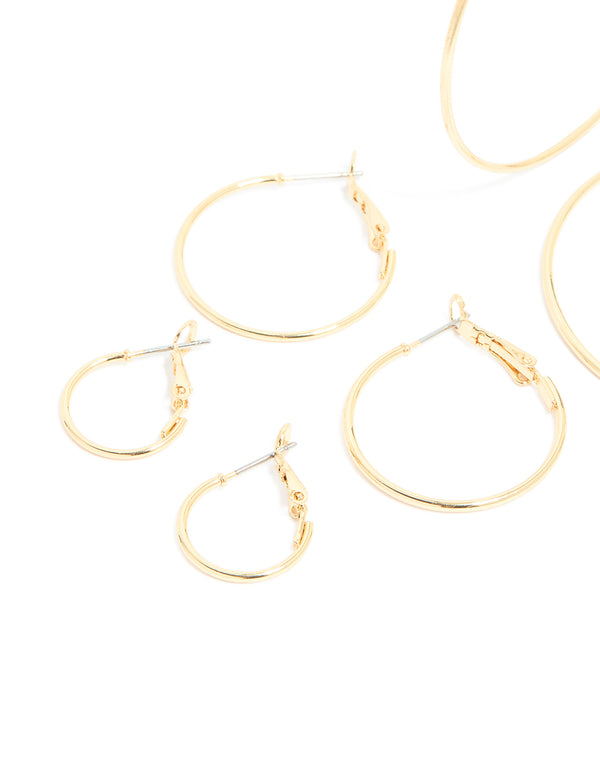 Gold Plated Fine Thin Hoop Earrings 4 Pack