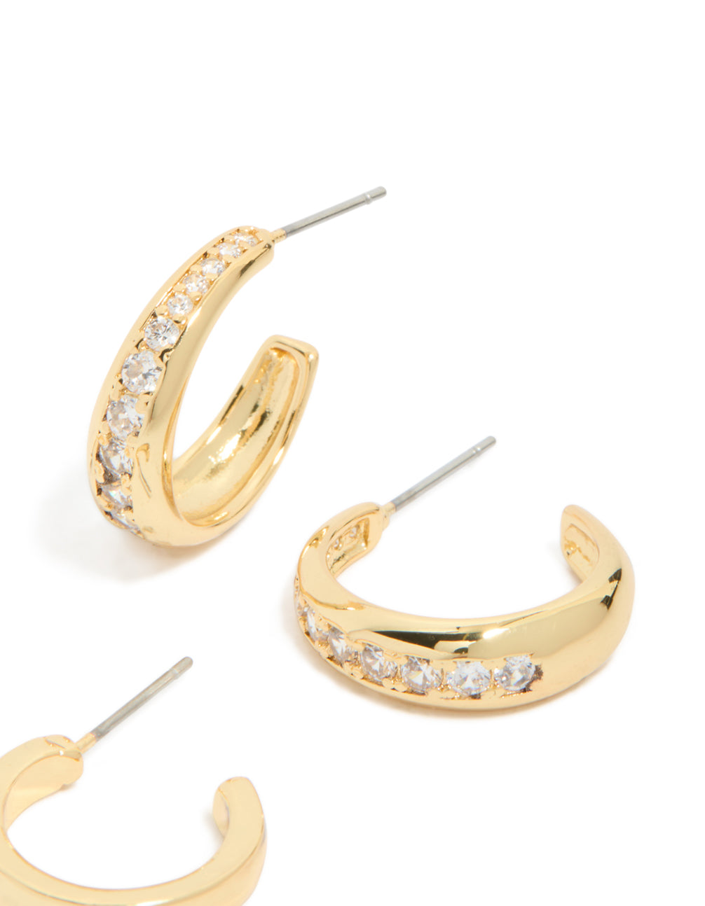 Gold Plated Cubic Zirconia Pavé Line Open Hoop Earrings 2-Pack