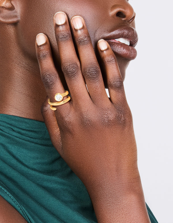 Waterproof Gold Plated Stainless Steel Diamante Swirl Ring