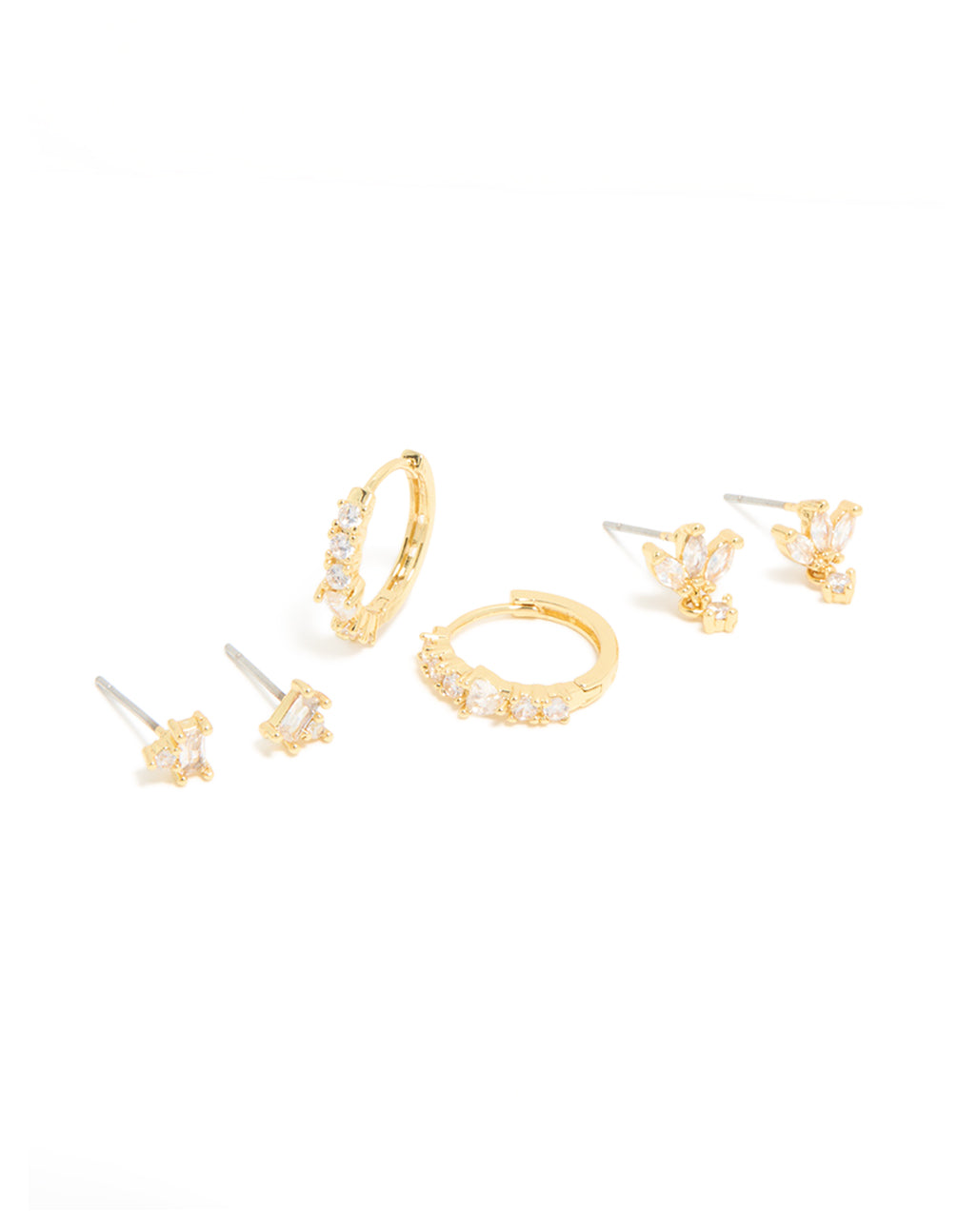 Gold Plated Brass Flower Earrings 3-Pack