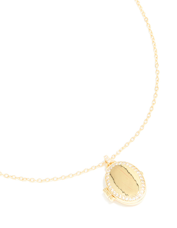 Gold Plated Brass Cubic Zirconia Outline Locket Necklace