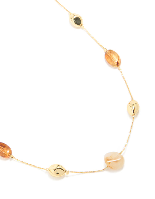 Gold Plated Molten & Acrylic Stone Adjustable Necklace