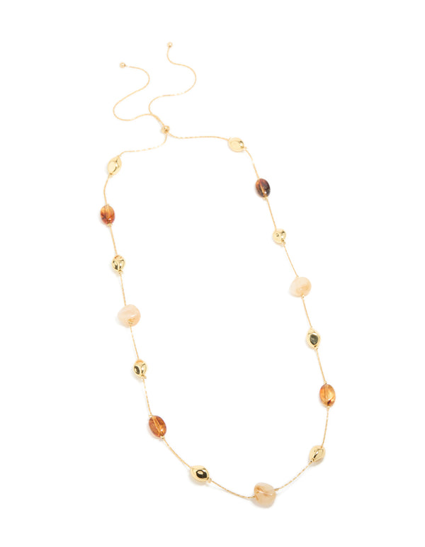 Gold Plated Molten & Acrylic Stone Adjustable Necklace