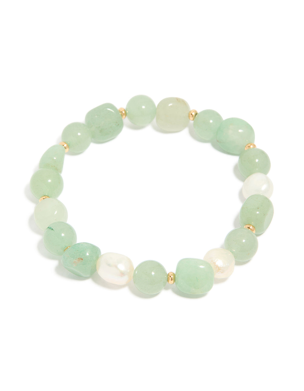 Gold Plated Jade Semi Precious & Freshwater Pearl Stretch Bracelet