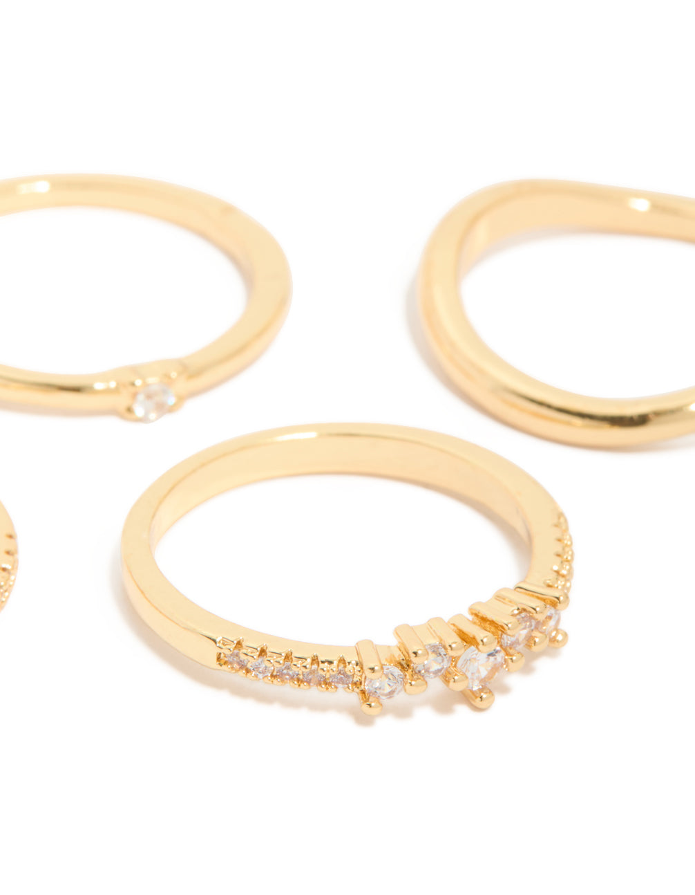 Gold Plated Cubic Zirconia & Wavy Rings 4-Pack