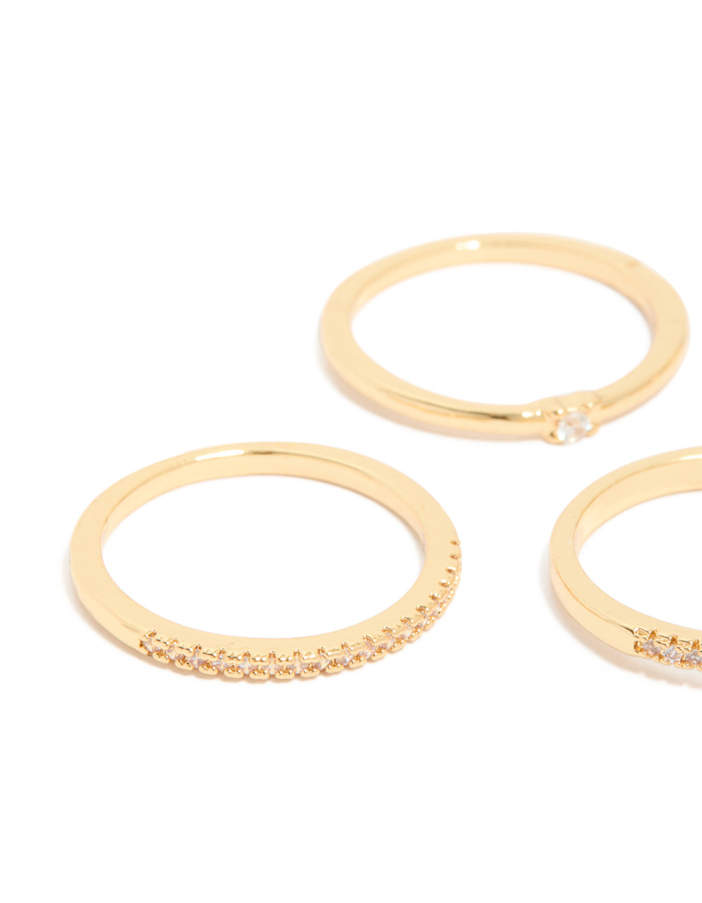 Gold Plated Cubic Zirconia & Wavy Rings 4-Pack