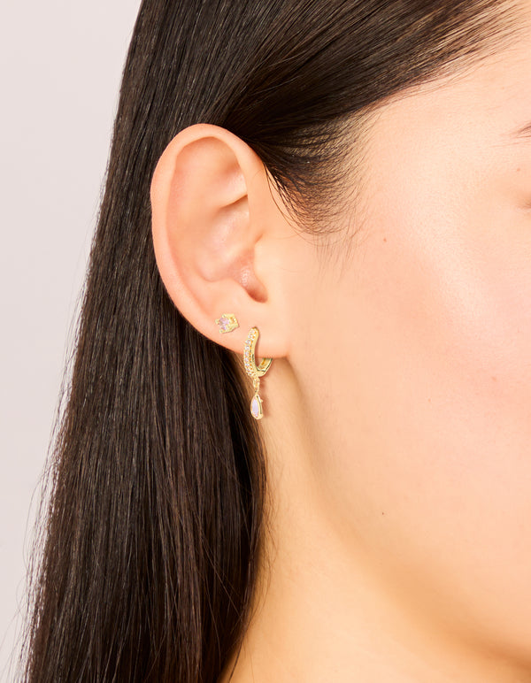 Gold Plated Brass Pink Tourmaline October Birthstone Earrings 2 Pack