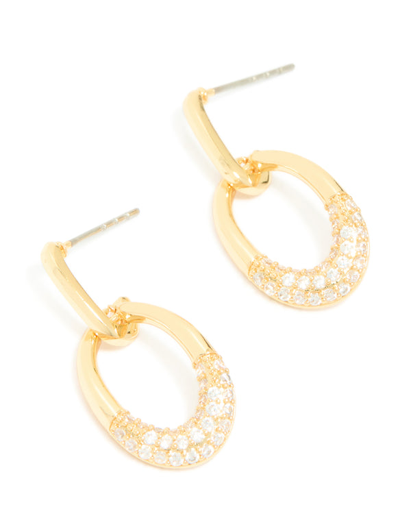 Gold Plated Cubic Zirconia Large Circle Drop Earrings
