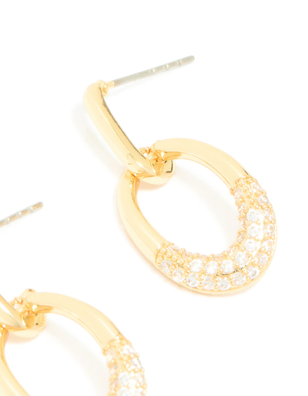 Gold Plated Cubic Zirconia Large Circle Drop Earrings