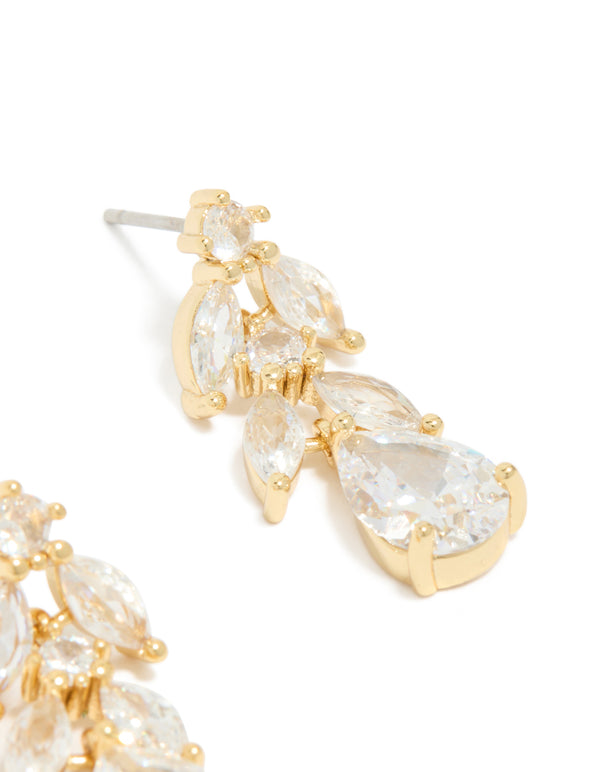 Beautiful gold plated cubic zirconia vine drop earrings post detail view