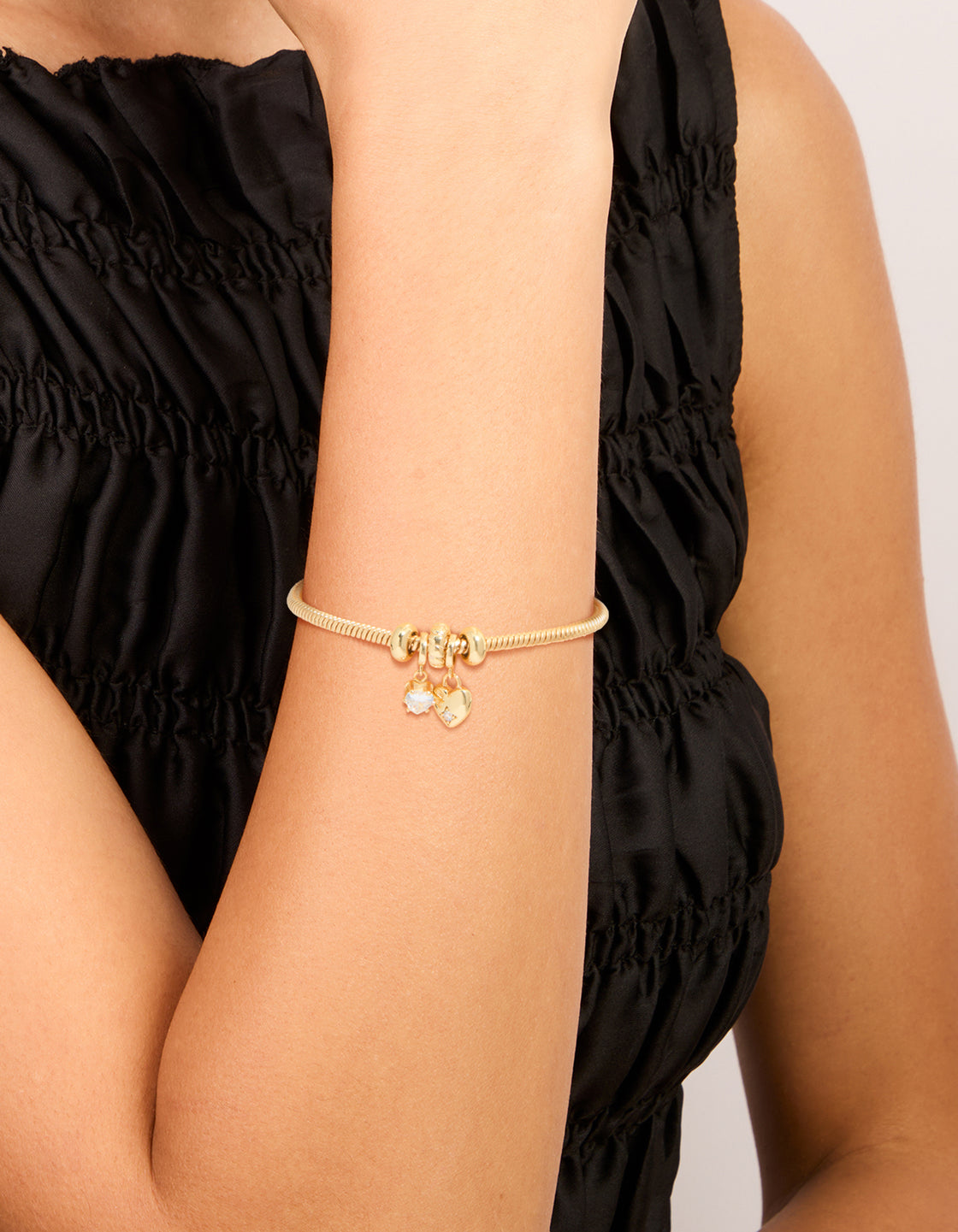 Gold Plated Cubic Zirconia & Heart Charm Bracelet