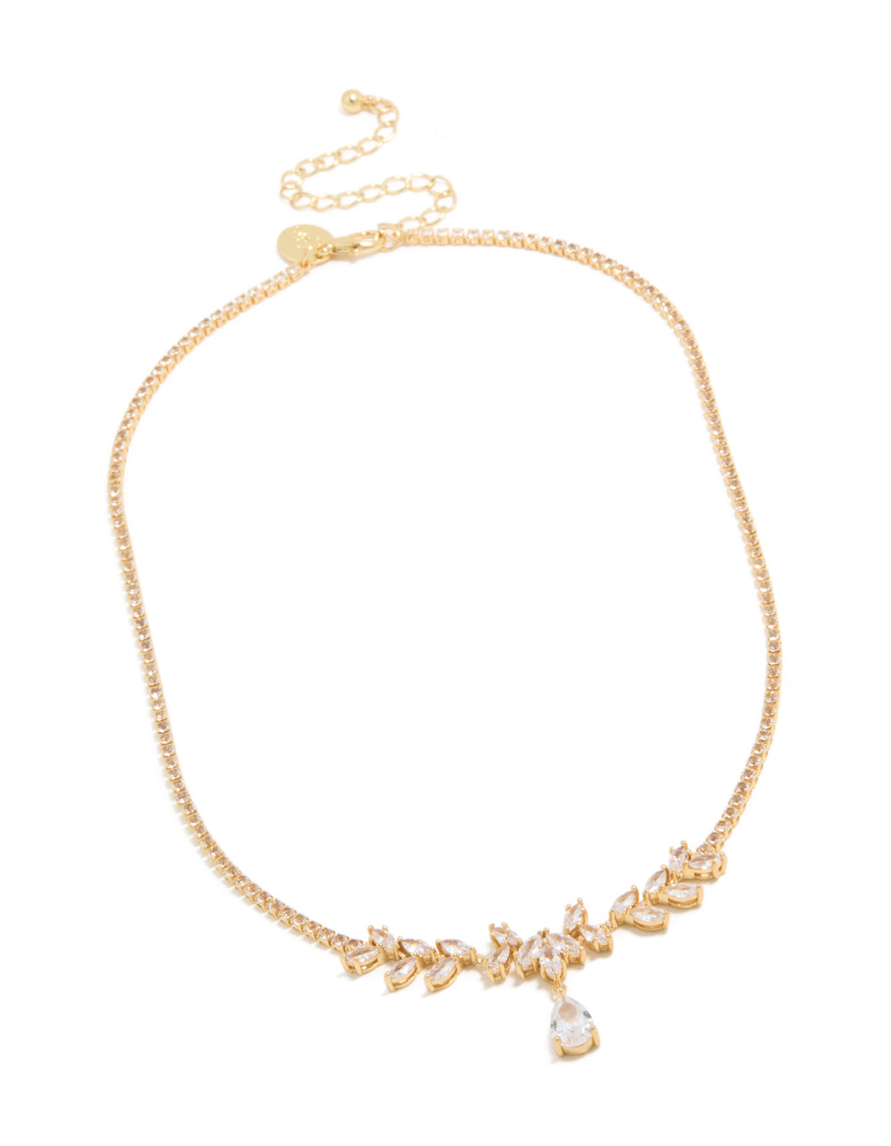 Gold Plated Cubic Zirconia Flower Vine Drop Necklace