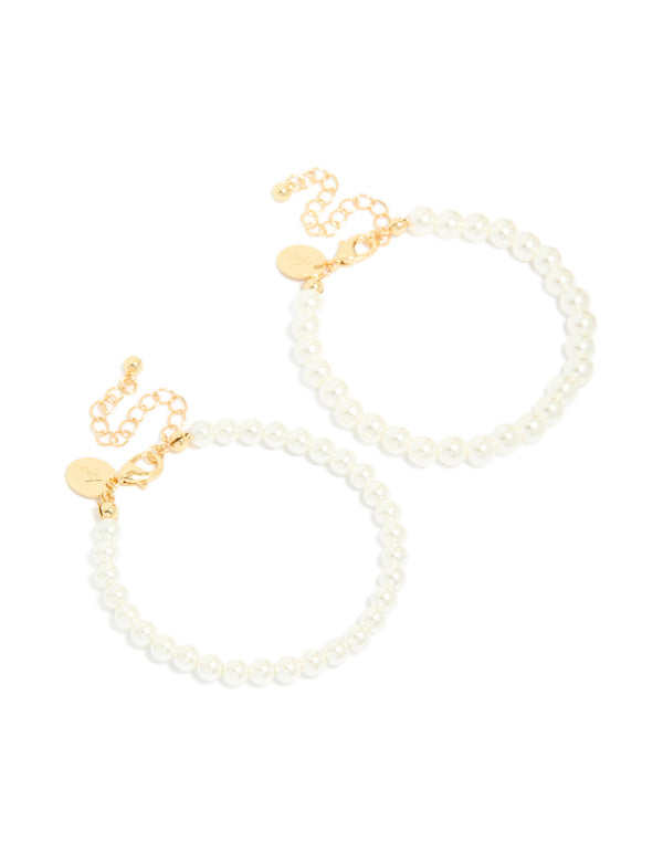 Gold Plated Classic Pearl Bracelets 2-Pack