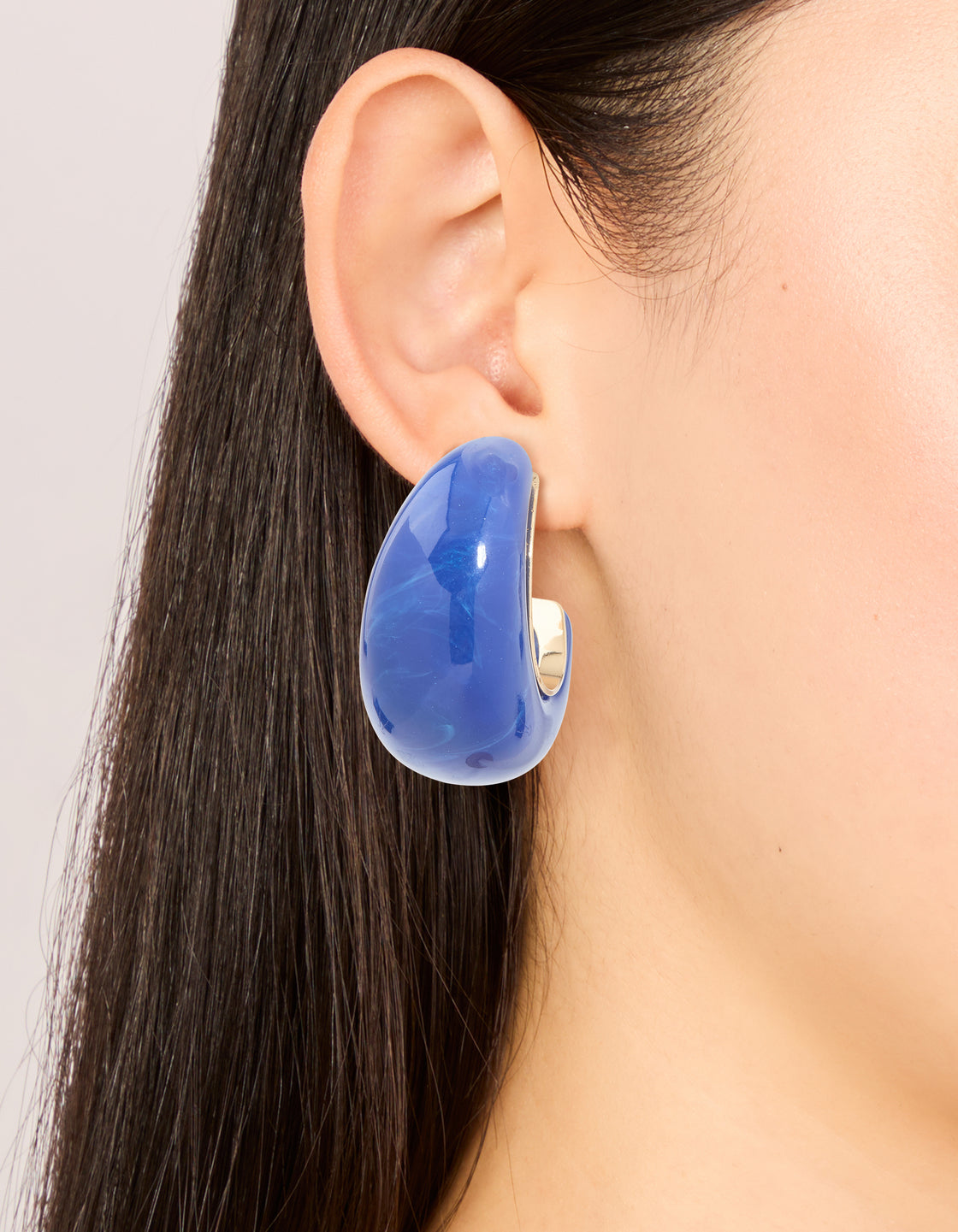Gold & Dark Blue Acrylic Large Open Hoop Earrings