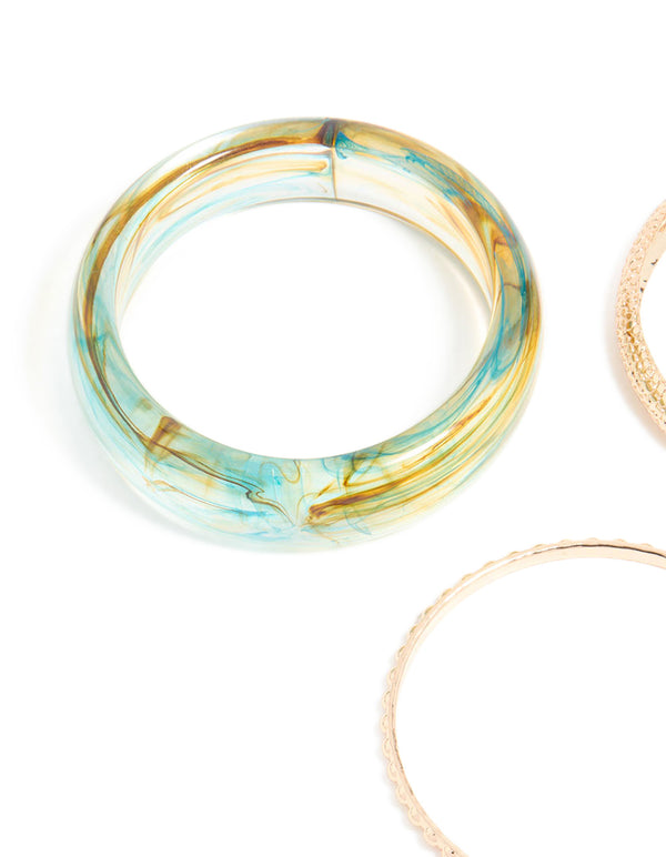 Gold & Light Blue Marble Bangles 3-Pack
