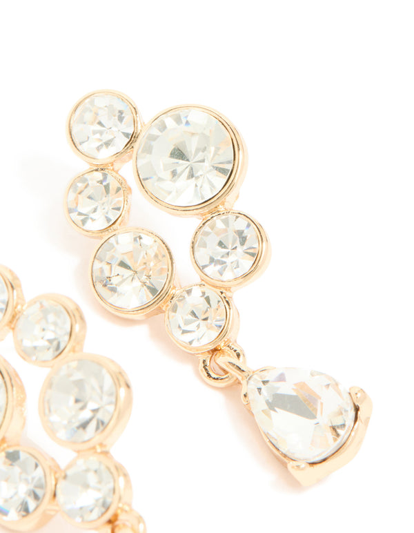Gold Diamante Cluster Chandelier Drop Earrings