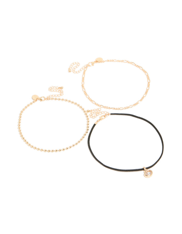 Gold Cord & Pendant Choker Necklaces 3-Pack