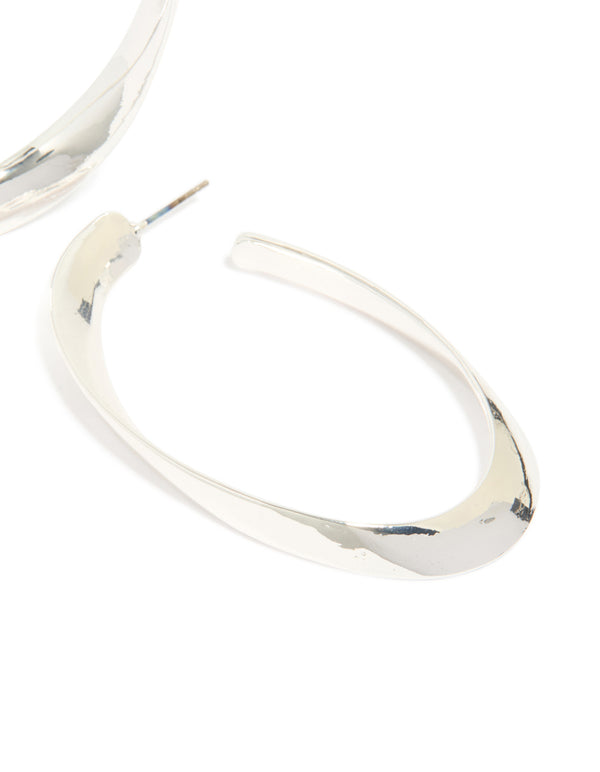 Silver Curved Long Hoop Earrings