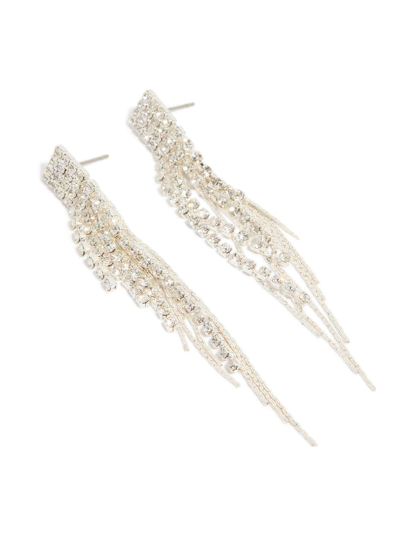 Silver Diamante Waterfall Drop Earrings