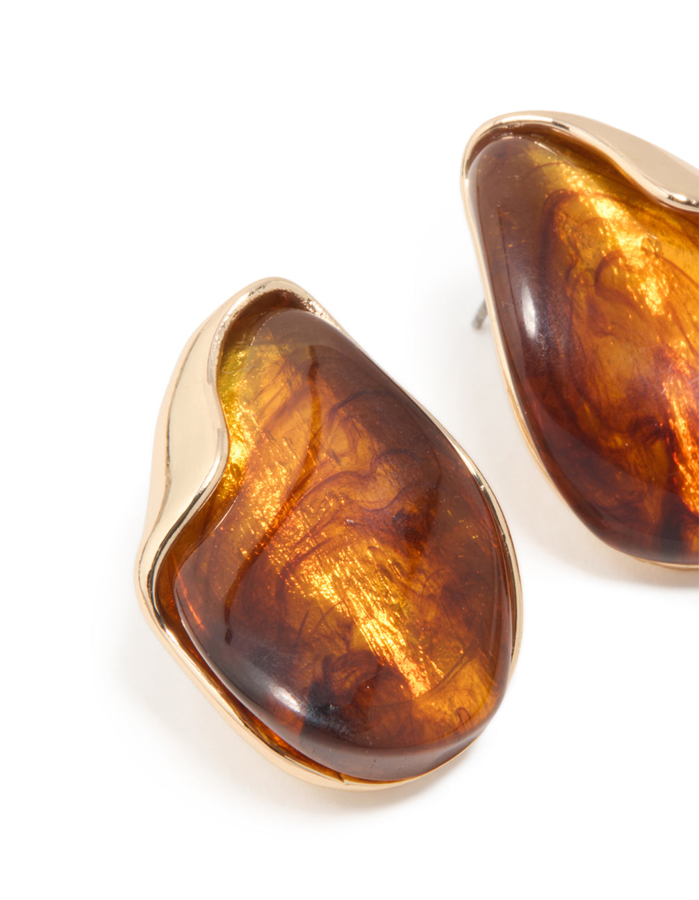 Gold Tortoiseshell Curved Statement Stud Earrings