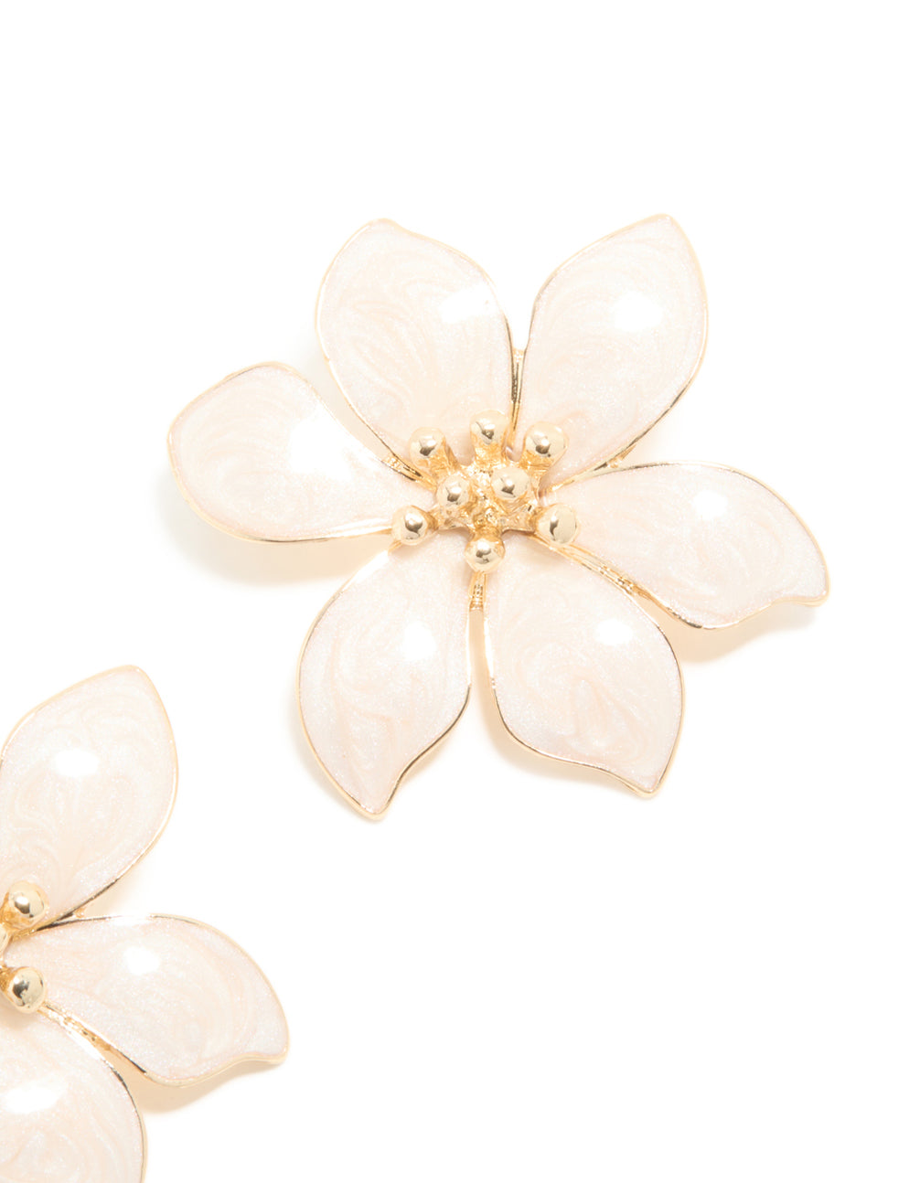 Gold Cream Enamel Swirl Statement Flower Stud Earrings