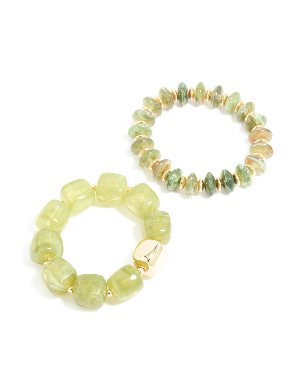 Gold Green Beaded Stretch Bracelets 2-Pack