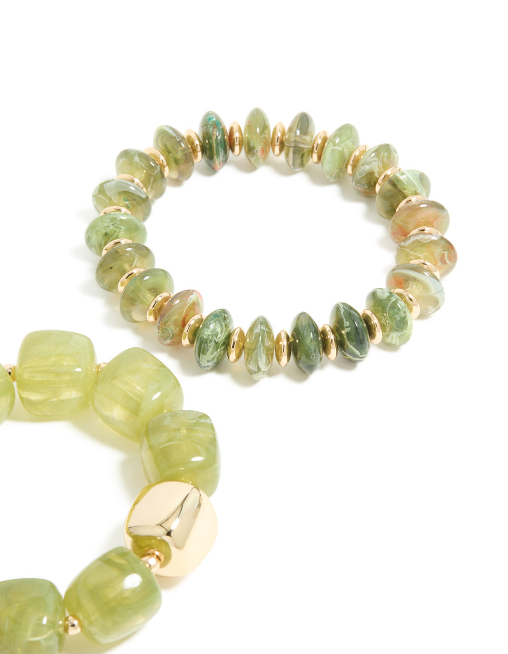 Gold Green Beaded Stretch Bracelets 2-Pack