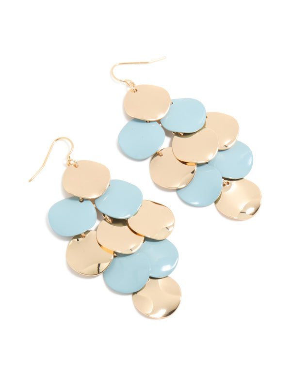 Gold & Blue Layered Disc Drop Earrings