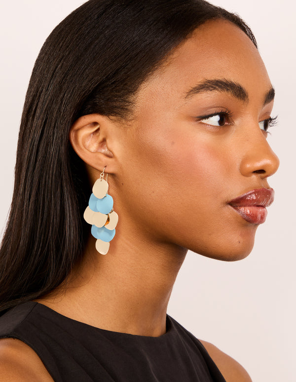 Gold & Blue Layered Disc Drop Earrings