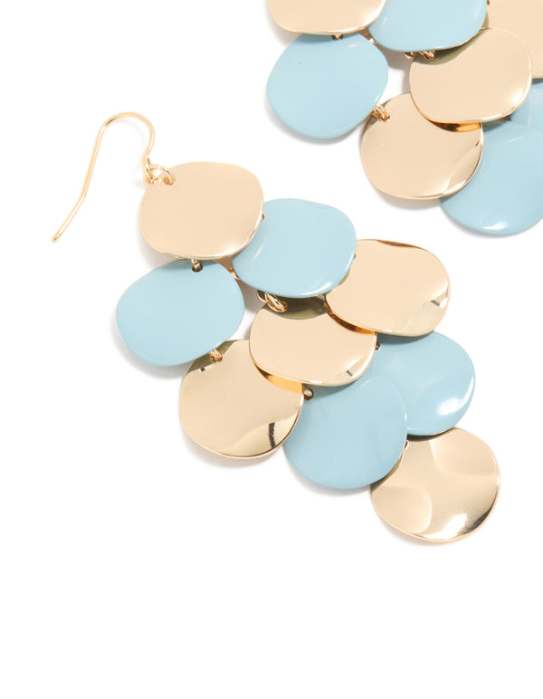 Gold & Blue Layered Disc Drop Earrings