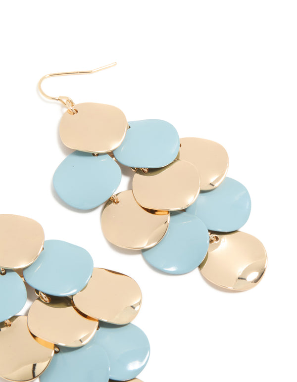 Gold & Blue Layered Disc Drop Earrings