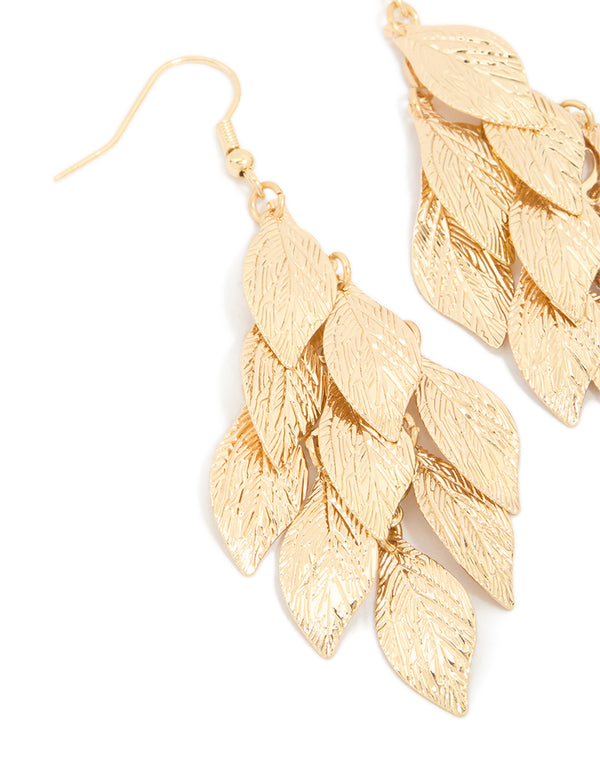 Gold Layered Leaf Drop Earrings
