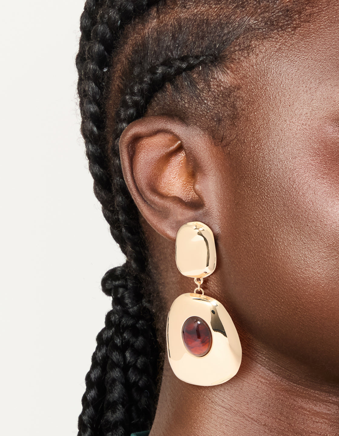 Gold Red Stone Organic Drop Earrings