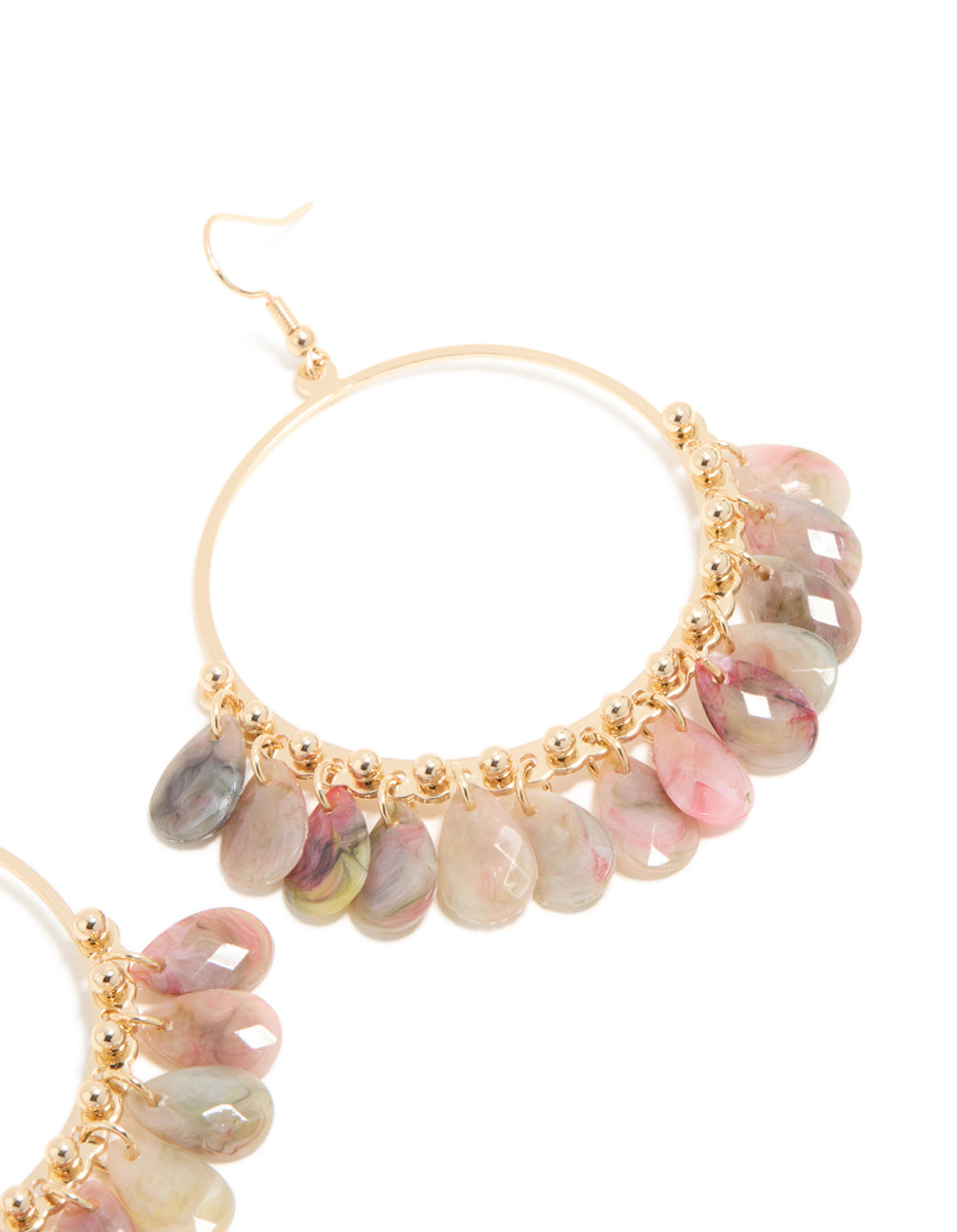 Gold Pink & Grey Multi Beaded Circle Drop Earrings