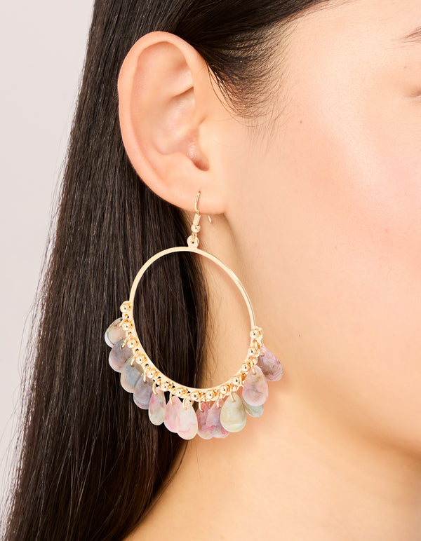 Gold Pink & Grey Multi Beaded Circle Drop Earrings