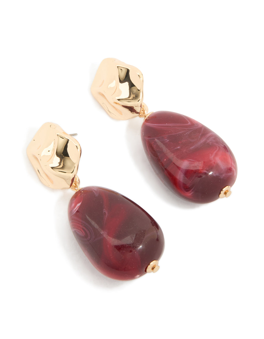 Gold Marbled Red Acrylic Beaded Drop Earrings