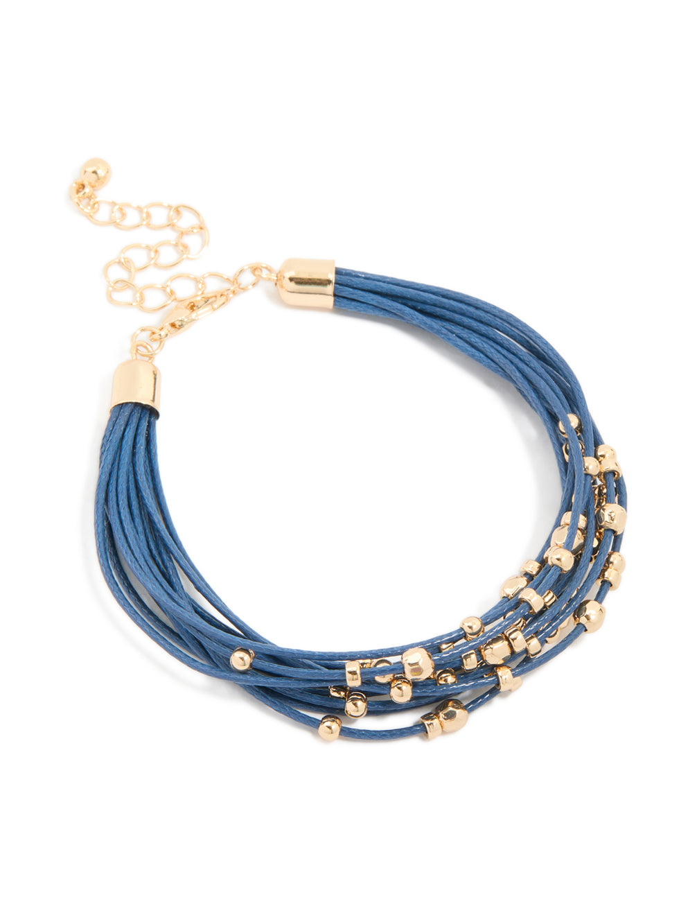 Blue Cord & Gold Beaded Layered Bracelet