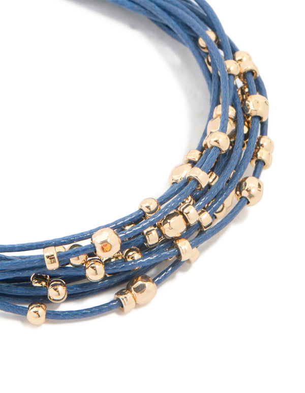 Blue Cord & Gold Beaded Layered Bracelet
